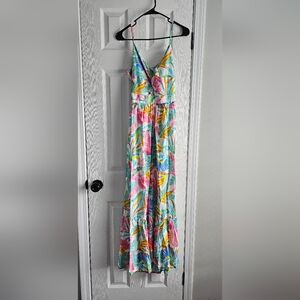 Pink and Blue Tropical Print Dress